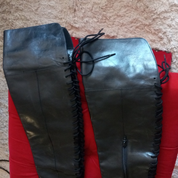 DIBA TRUE SUNSET SAIL Back Lace Up Leather Boot Black 8.5 Side Zip Over the Knee - Picture 4 of 16